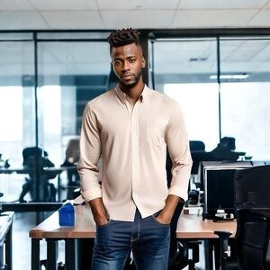 Button Front Men’s Shirt NORDSTROM Cotton Shirt Tan Structured Shirt